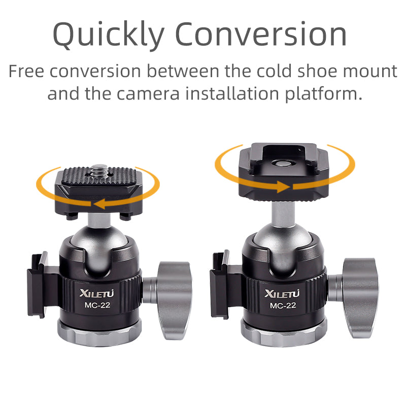 XILETU MC-22 Mini Tripod Ball Head Video Stand 360° Swivel Cold Shoe Panoramic Heads for DSLR Camera Head Tripod Head Accessories