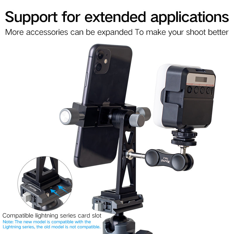 XILETU CP-3 Metal Phone Holder 360° Rotation Swivel Arca Quick Release Plate 1/4" 3/8" Screw 62-90mm for Tripod Vlog