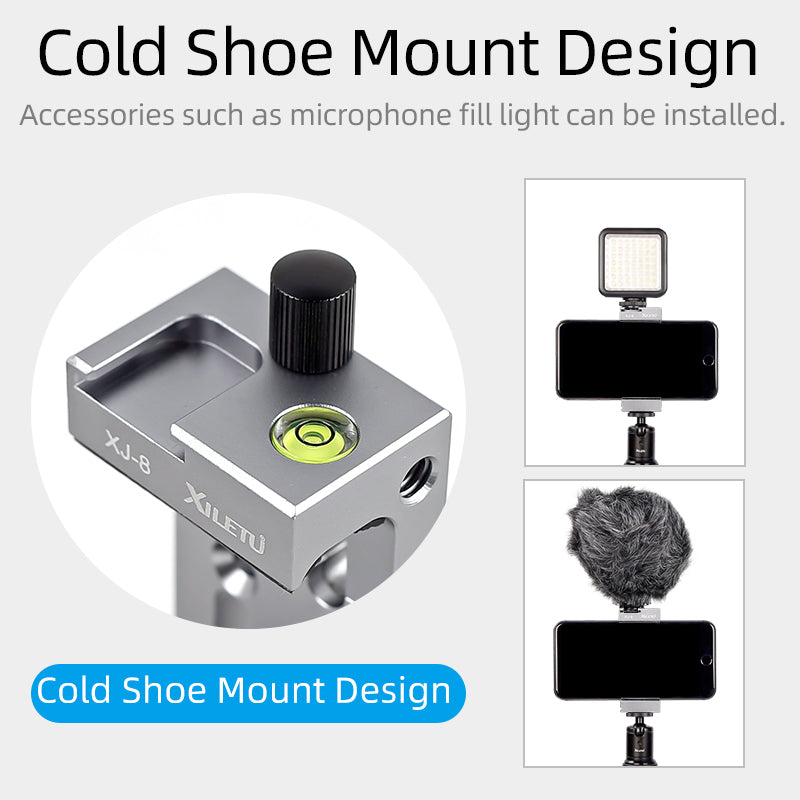 XILETU XJ-8 Tripod Head Bracket Mobile Phone Holder Clip For Phone Flashlight Microphone Clamp for Smartphone Vlog Shooting