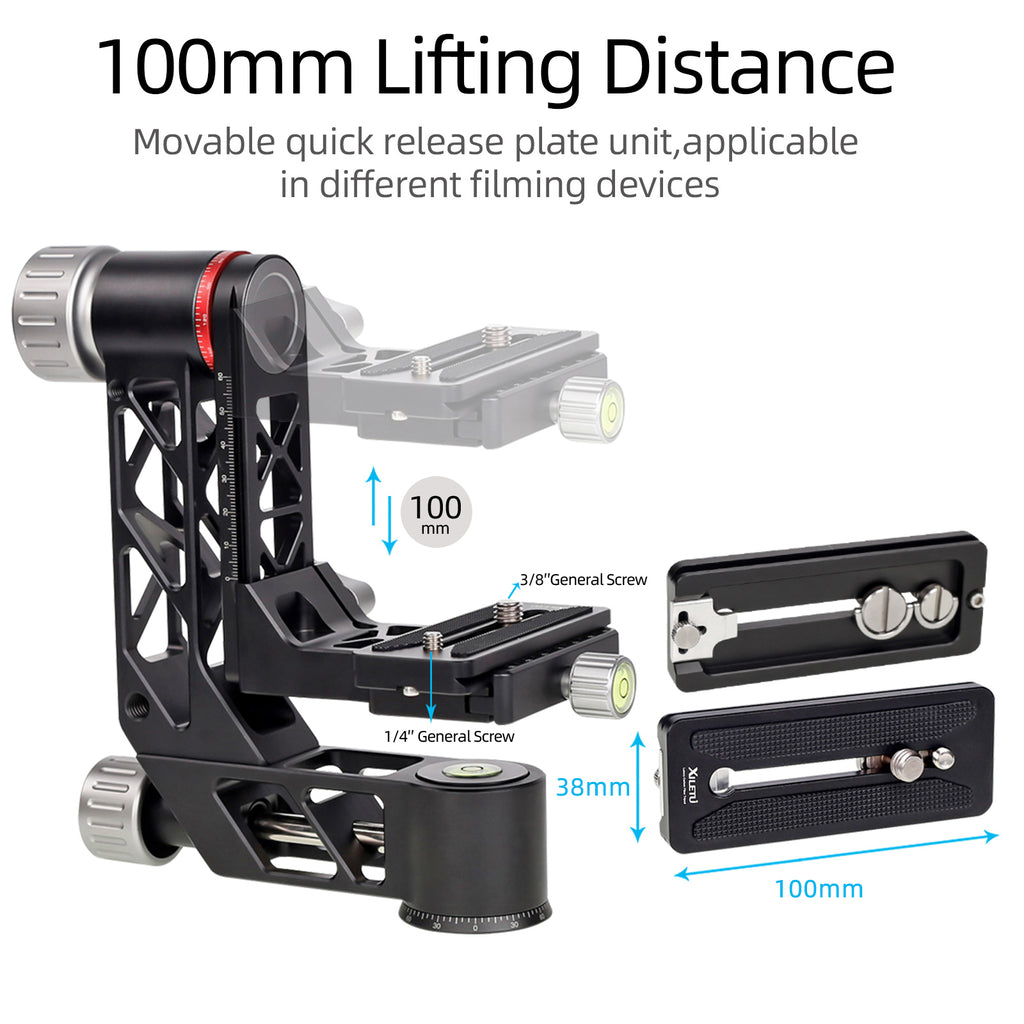 XILETU XGH-3 Professional  Tripod Head 360° Panoramic Aluminum Arca Swiss QR 25kg Load for Telephoto Lens Bird Watching Camera