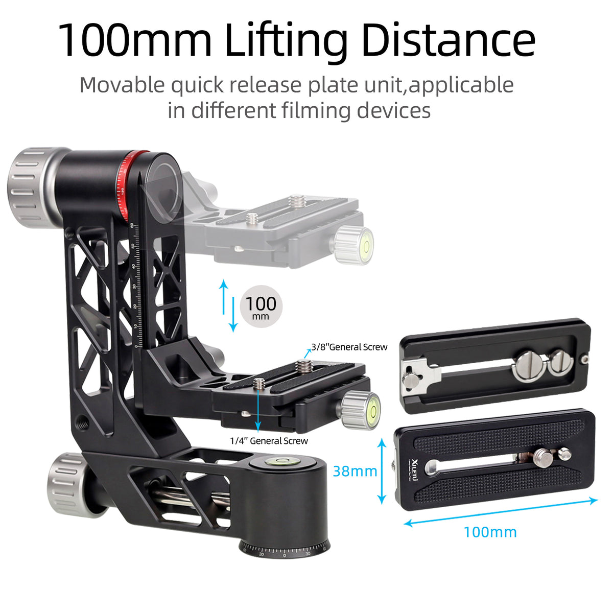 XILETU XGH-3 Professional  Tripod Head 360° Panoramic Aluminum Arca Swiss QR 25kg Load for Telephoto Lens Bird Watching Camera