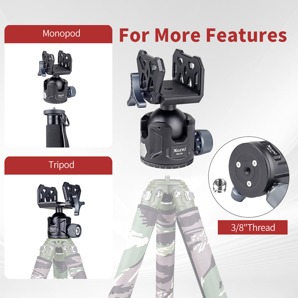 XILETU GD‑54 360° Ball Head Tripod Saddle Mount, 77lbs/35kg Heavy‑Duty Precision Field Support for Outdoor Shooting & Hunting