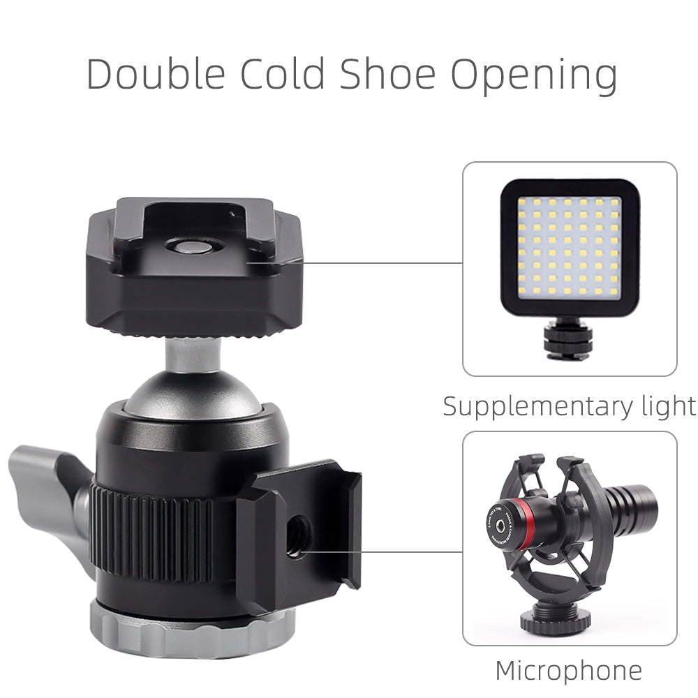 XILETU XTD20+MC22 Mini Cold Shoe Ball Head Dual Use 1/4 Screw Cold Shoe Aluminum Alloy for Camera Phone Speedlite Tripod Selfie Stick