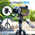 XILETU X224C+LS1 Portable Carbon Fiber Tripod Reverse Folding Design Hydraulic Head QR Plate 13lbs Load for DSLR Mirrorless Camera Phone