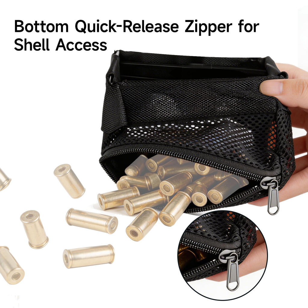 XILETU NSC-2 Heat-Resistant Brass Shell Catcher Adjustable Mount Quick Release Zippered Mesh Pouch for Outdoor Shooting Sports
