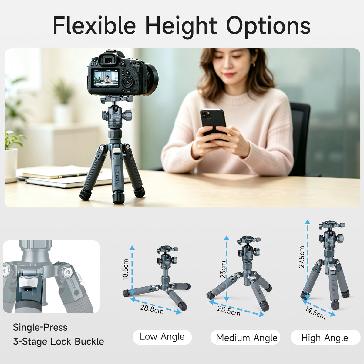 XILETU M-5GS Mini Tripod 1/4" Dual Panoramic Ball Head Portable Tabletop Camera Tripod for DSLR SLR Smartphone Vlog Macro Shooting