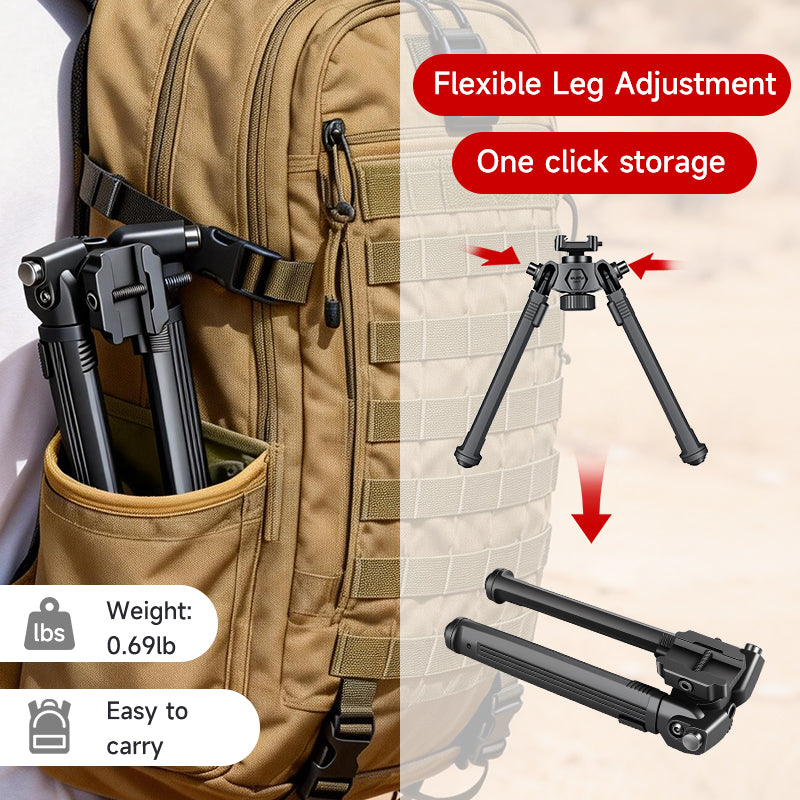 XILETU DR-2 Tactical Bipod, 360° Tilt Rotatable, Picatinny Mount, 6 Height Adjustable, Lightweight for Hunting Shooting