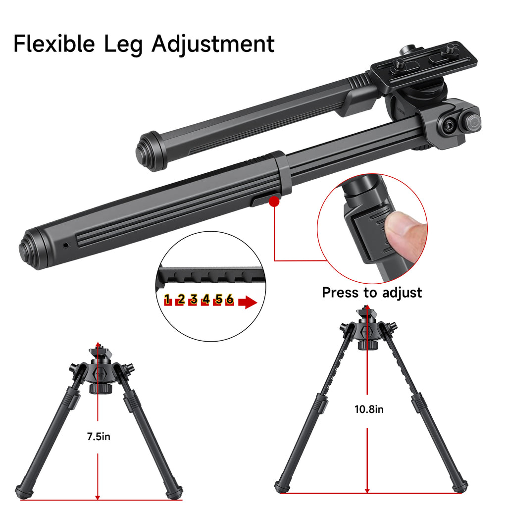XILETU DR-3 Tactical Rifle Bipod 360° Swivel 6 Levels Height Adjustable 7.5-10.8 Inch Mlok Mount for Hunting Shooting
