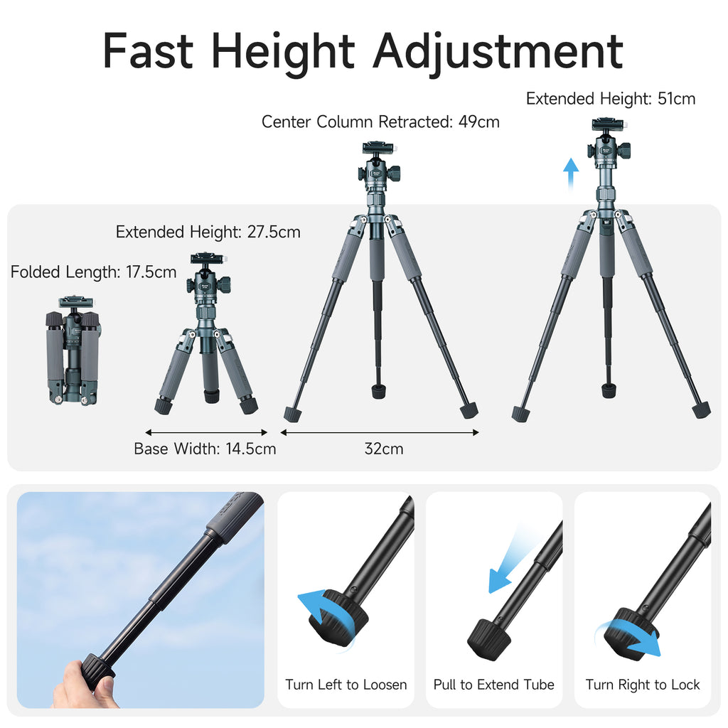 XILETU M-5G Mini Portable Lightweight Travel Tripod Tabletop Video Mini Tripod with 360 Degree Ball Head for Camera DSLR SLR