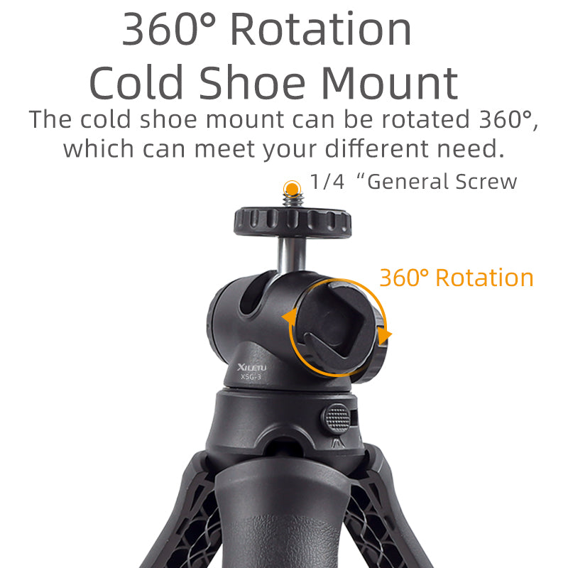 XILETU XSG3+XJA Tabletop Tripod Extendable Selfie Stick 360° Ball Head 1/4" Screw Cold Shoe for Phone Camera Vlog Live Stream