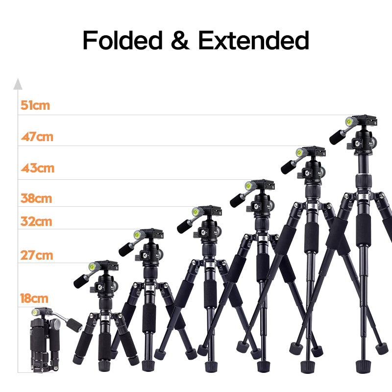 XILETU FM-5C2 Portable Metal Mini Tripod Lightweight Travel Stand with 360 Degree Head Grip for DSLR Cameras Mobile Phones