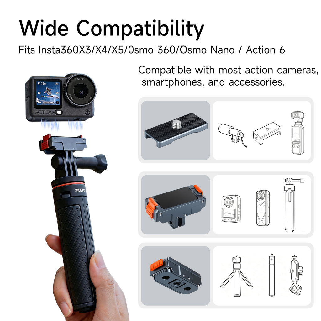 XILETU KC05T 2‑in‑1 Magnetic Quick‑Release Mount CNC Aluminum Adapter 2‑Prong & 1/4 Screw for Action Camera Tripod Accessory