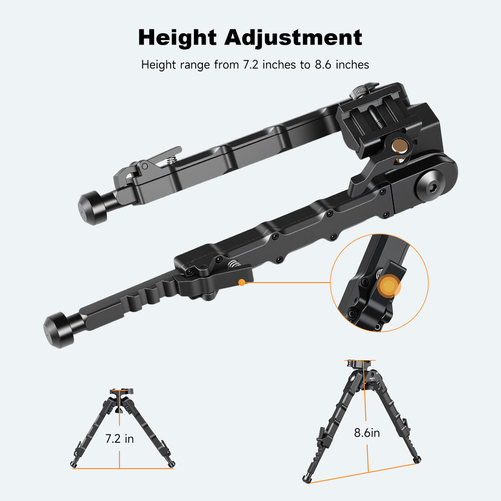 XILETU DR-1 7.2-8.6 Inch Bipod Foldable with 360° Rotation & Tilt, Quick Release Metal Bipod for Hunting Shooting Outdoor