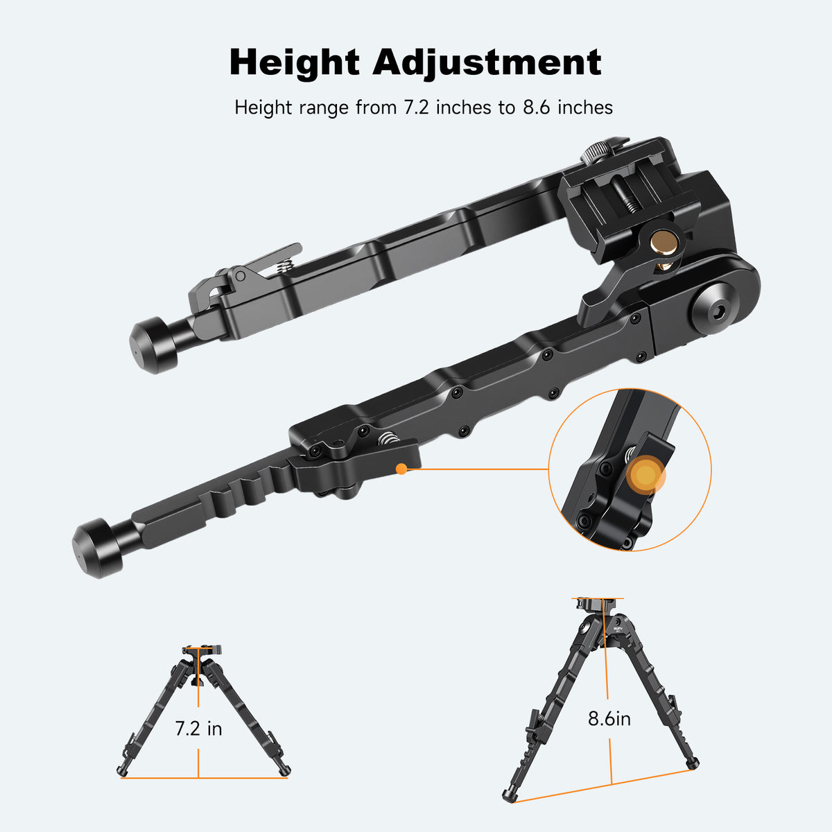 XILETU DR-1 7.2-8.6 Inch Bipod Foldable with 360° Rotation & Tilt, Quick Release Metal Bipod for Hunting Shooting Outdoor