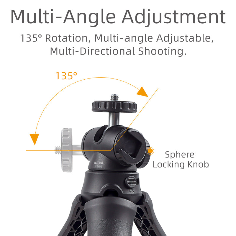 XILETU XSG3+XJA Tabletop Tripod Extendable Selfie Stick 360° Ball Head 1/4" Screw Cold Shoe for Phone Camera Vlog Live Stream