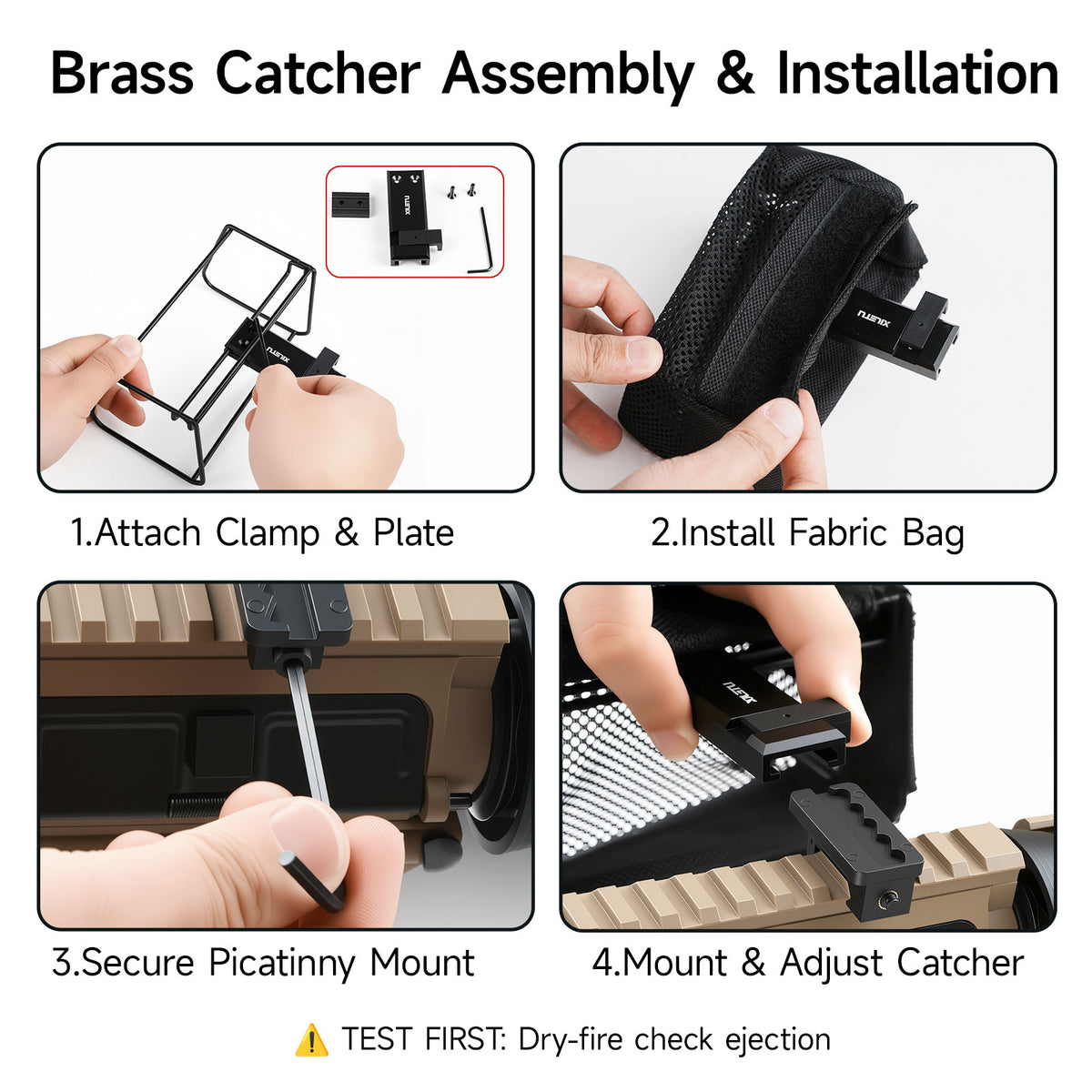 XILETU NSC-2 Heat-Resistant Brass Shell Catcher Adjustable Mount Quick Release Zippered Mesh Pouch for Outdoor Shooting Sports