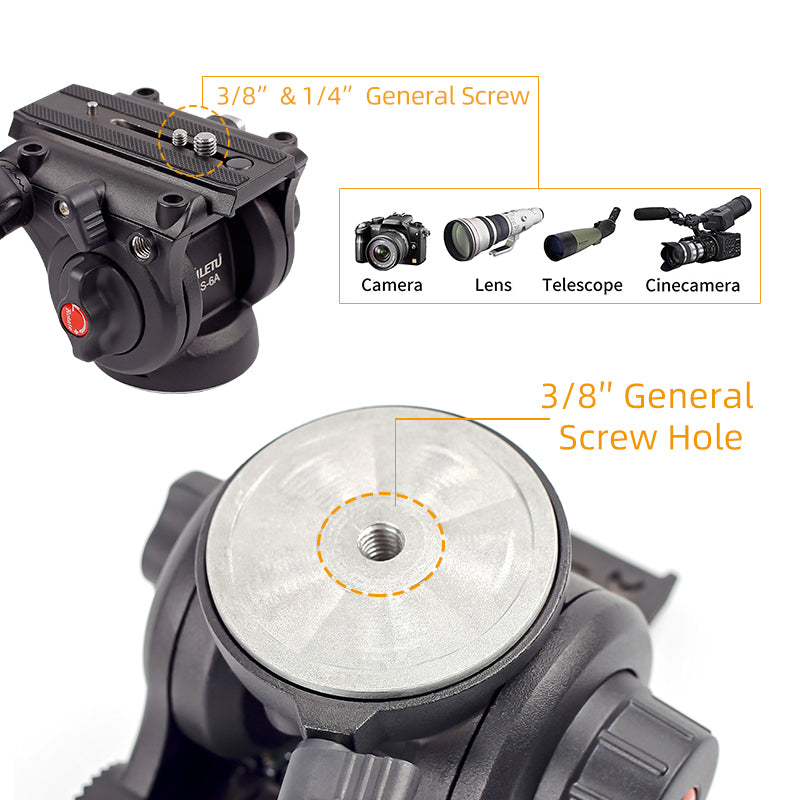 XILETU LS-6A Panoramic Tripod Head Professional Hydraulic Fluid Video Head For Tripod Monopod Camera Holder Stand Mobile DSLR