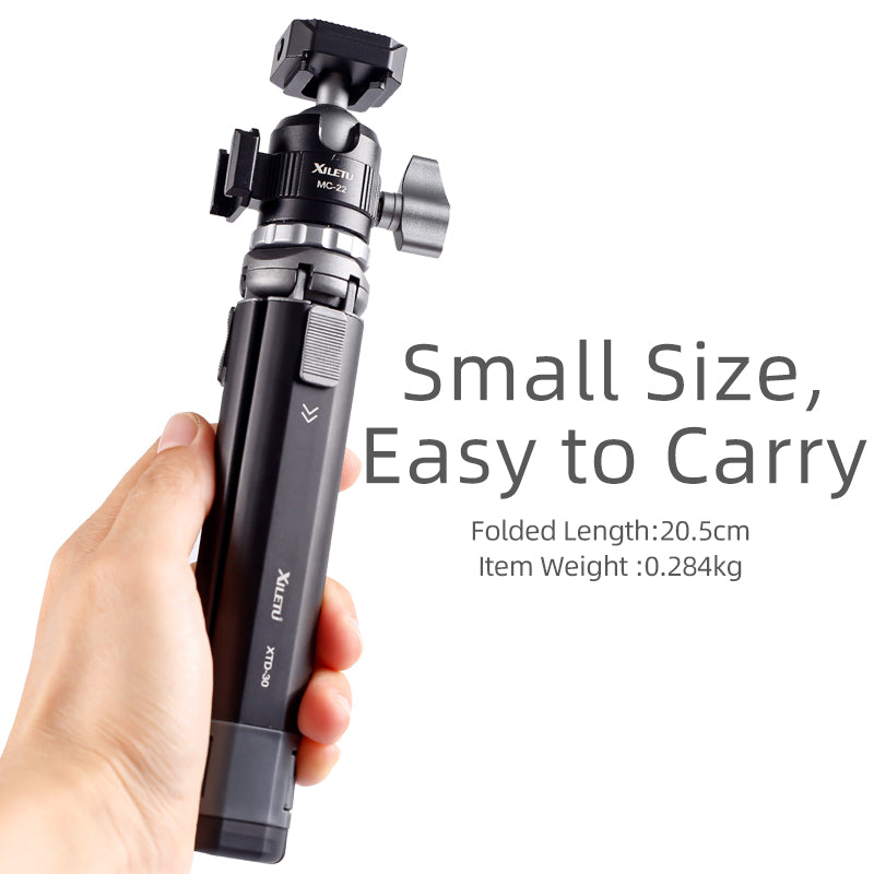 XILETU XTD30+MC22 Aluminum Mini Tripod 3KG 360° Cold Shoe Ball Head 1/4'' Screw Telescopic Desktop Stand For Phone Camera Vlog Shooting