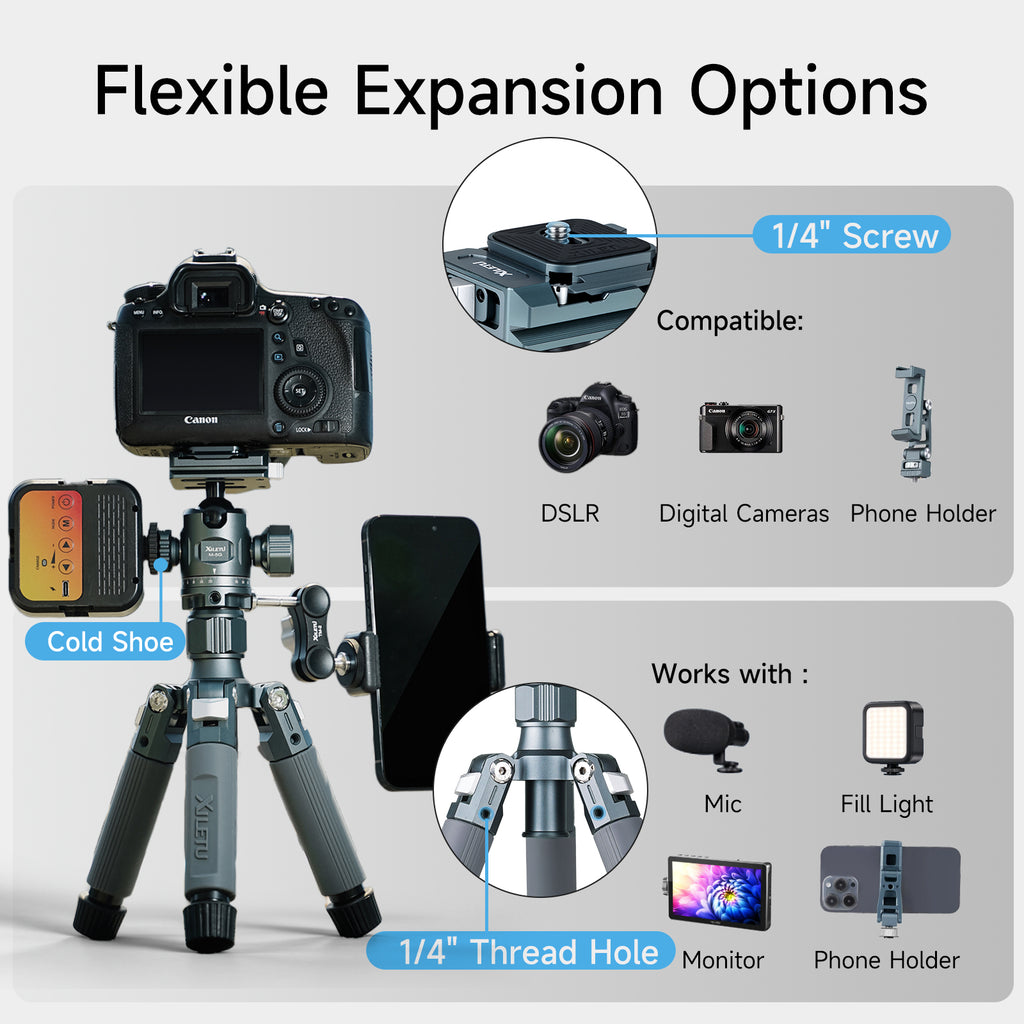 XILETU M-5G Mini Portable Lightweight Travel Tripod Tabletop Video Mini Tripod with 360 Degree Ball Head for Camera DSLR SLR