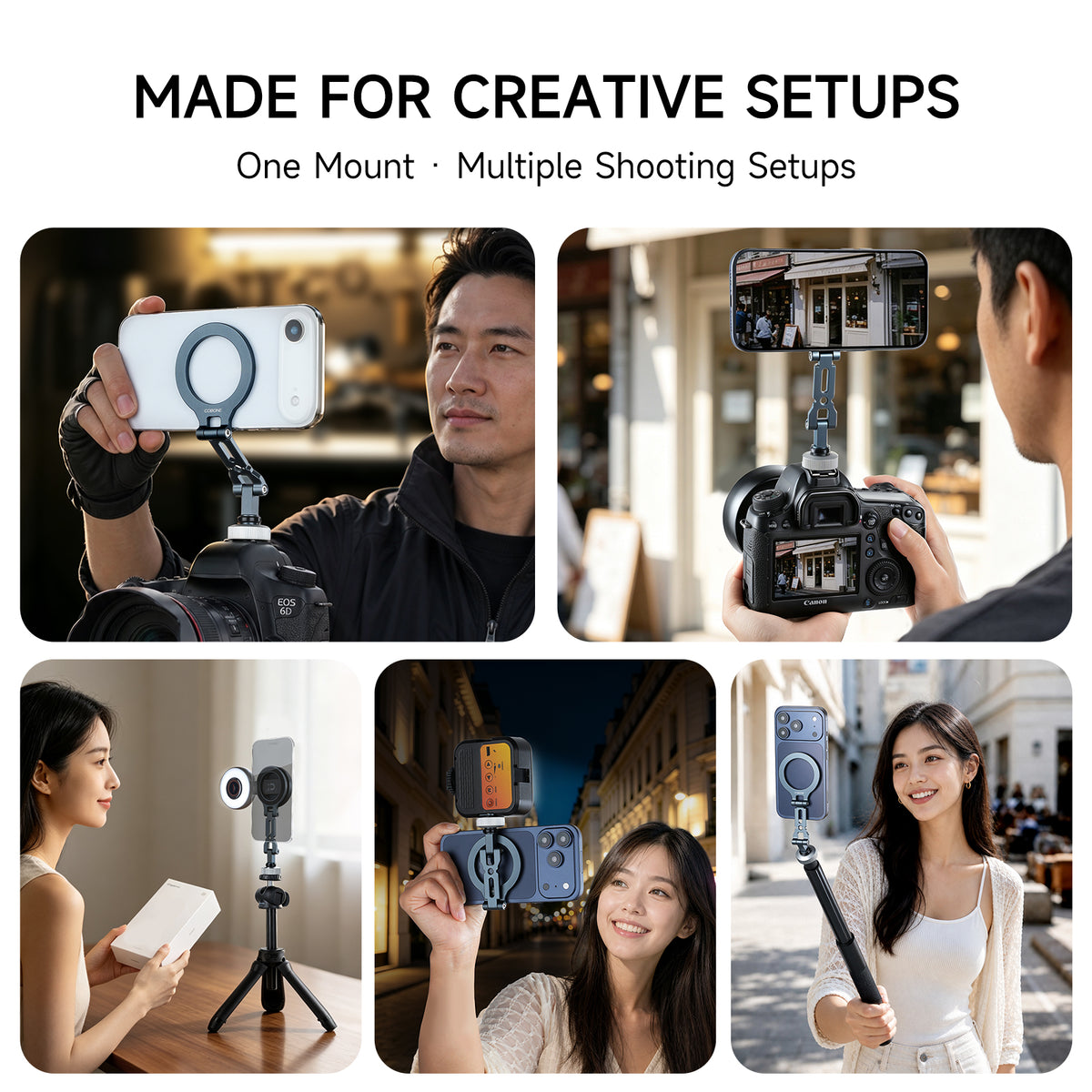 XILETU QPQ-T1 Magsafe Magnetic Phone Mount Foldable Metal Cold Shoe 1/4" Screw Arri Locating Hole Vlog Live Streaming Bracket