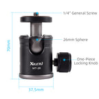 XILETU MT-26 Metal Mini Ball Head 1/4" Ball Head For Tripod DSLR Camera Tripod Mount 360 Rotating Mount Base Adapter
