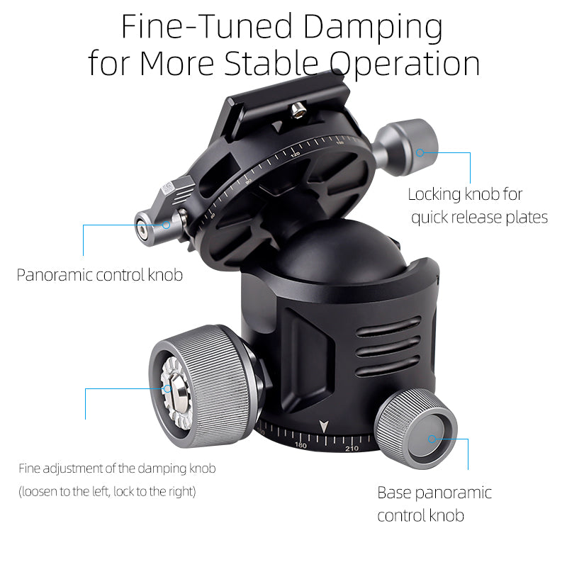 XILETU G-44 44mm Ball Head Camera Tripod Monopod Mounting Adapter Arca Quick Release Plate Aluminum Alloy Load Bearing 25kg