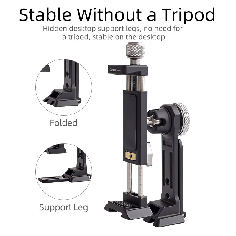 XILETU XJ-10SII Universal All Metal Phone Tripod Mount Holder Clip Adapter 360 Degree Rotation Mobile Clamp For ARCA Style Plate