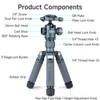 XILETU M-5GS Mini Tripod 1/4" Dual Panoramic Ball Head Portable Tabletop Camera Tripod for DSLR SLR Smartphone Vlog Macro Shooting