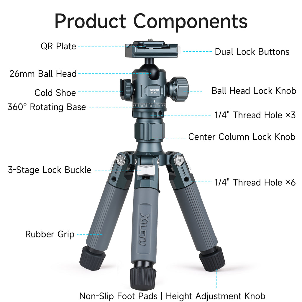 XILETU M-5G Mini Portable Lightweight Travel Tripod Tabletop Video Mini Tripod with 360 Degree Ball Head for Camera DSLR SLR