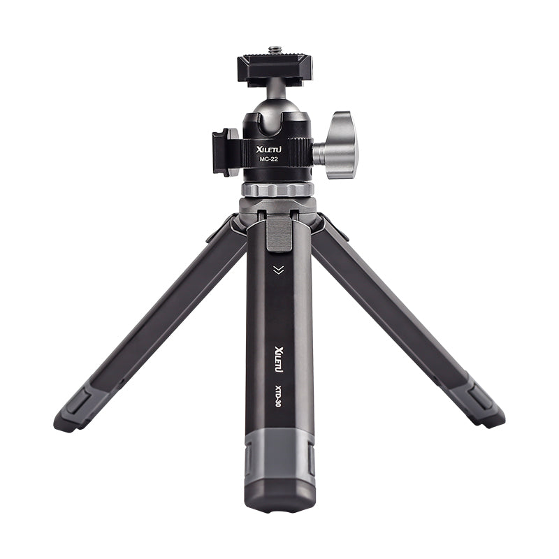 XILETU XTD30+MC22 Aluminum Mini Tripod 3KG 360° Cold Shoe Ball Head 1/4'' Screw Telescopic Desktop Stand For Phone Camera Vlog Shooting