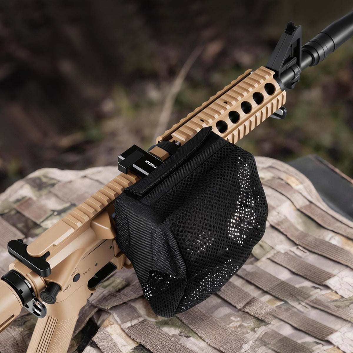 XILETU NSC-2 Heat-Resistant Brass Shell Catcher Adjustable Mount Quick Release Zippered Mesh Pouch for Outdoor Shooting Sports
