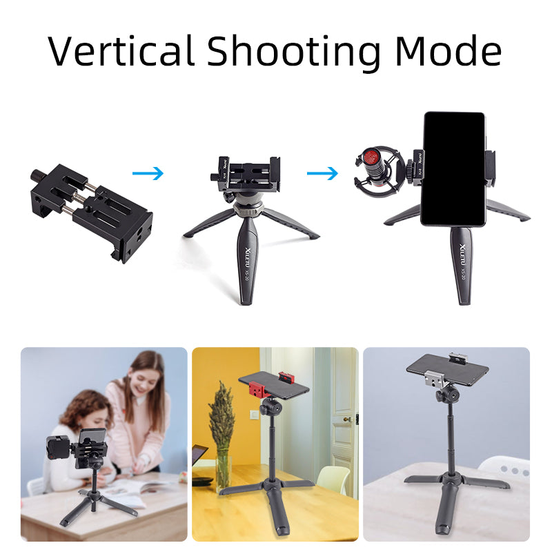XILETU XJ-8 Tripod Head Bracket Mobile Phone Holder Clip For Phone Flashlight Microphone Clamp for Smartphone Vlog Shooting