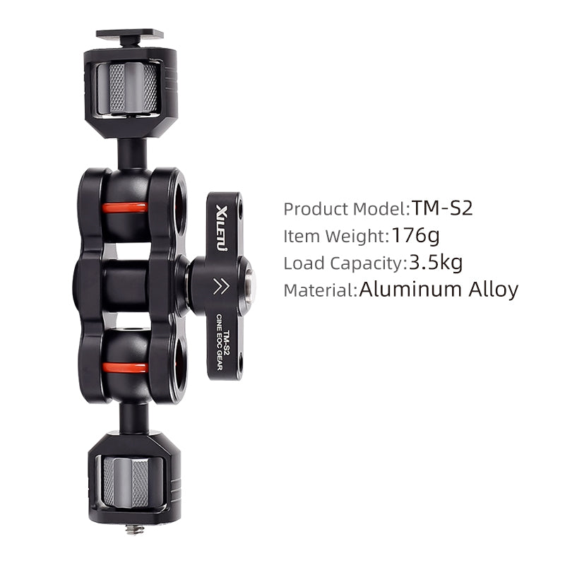 XILETU TM-S1 TM-S2 Magic Arm Camera Mount Bracket Double Ball Head 360° Rotation for Camera Monitor Lights Recorders Microphone Audio