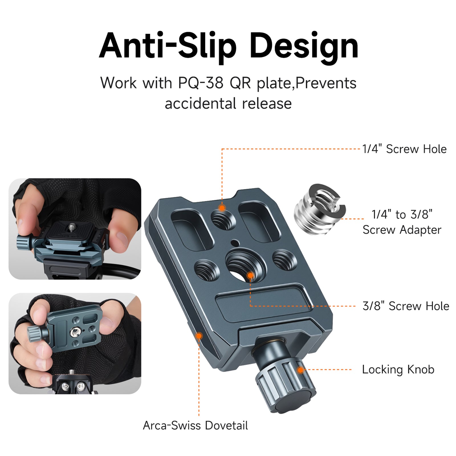 XILETU QR-40S Arca-Swiss QR Clamp Universal Camera Tripod Mount Base Aluminum Alloy 1/4 3/8 Thread for DSLR Mirrorless Vlog Shooting