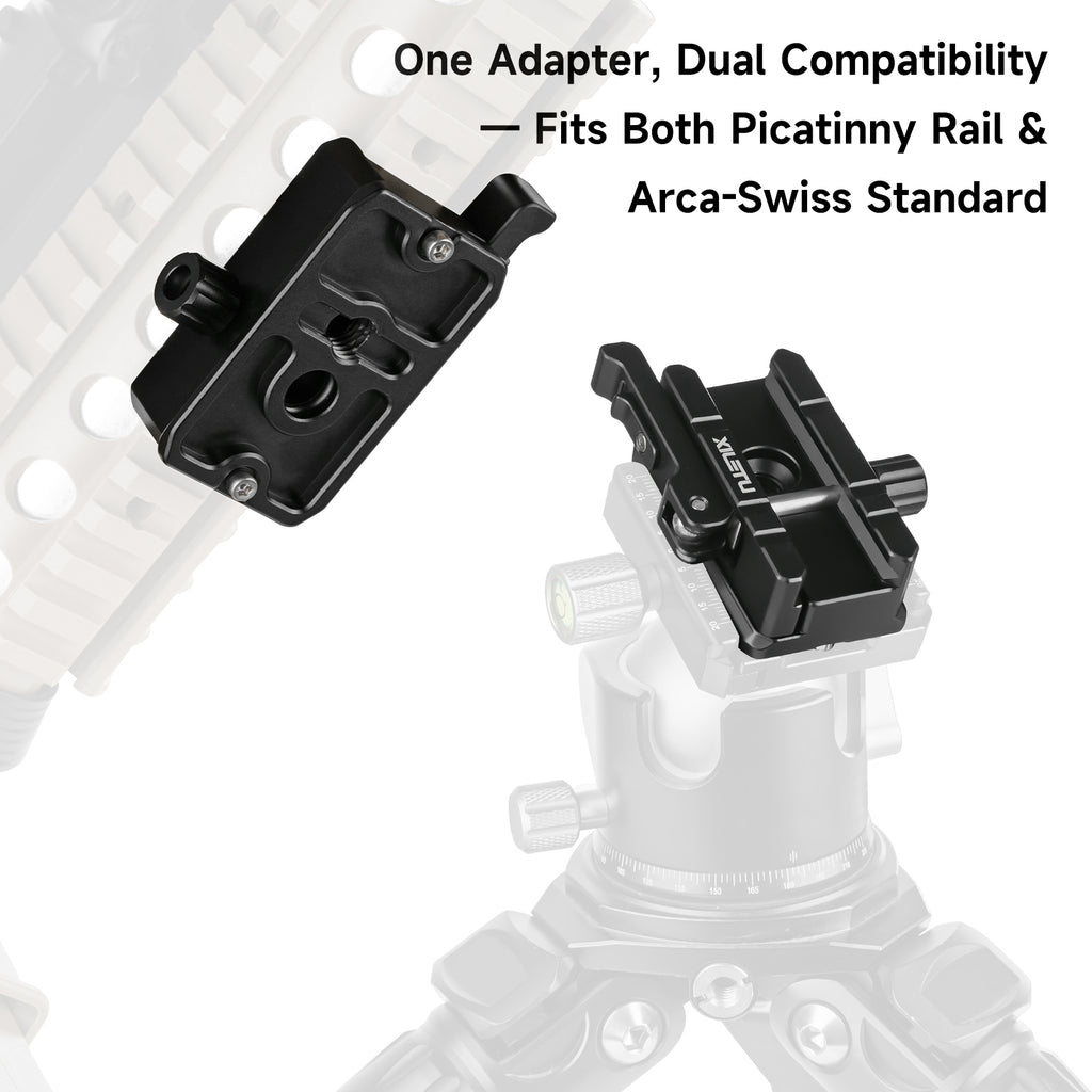 XILETU XPA-3 Picatinny Rail to Arca‑Swiss Tripod Mount Adapter, CNC Aluminum 3/8 Thread QD Sling Hole for Tripod Monopod Ball Head