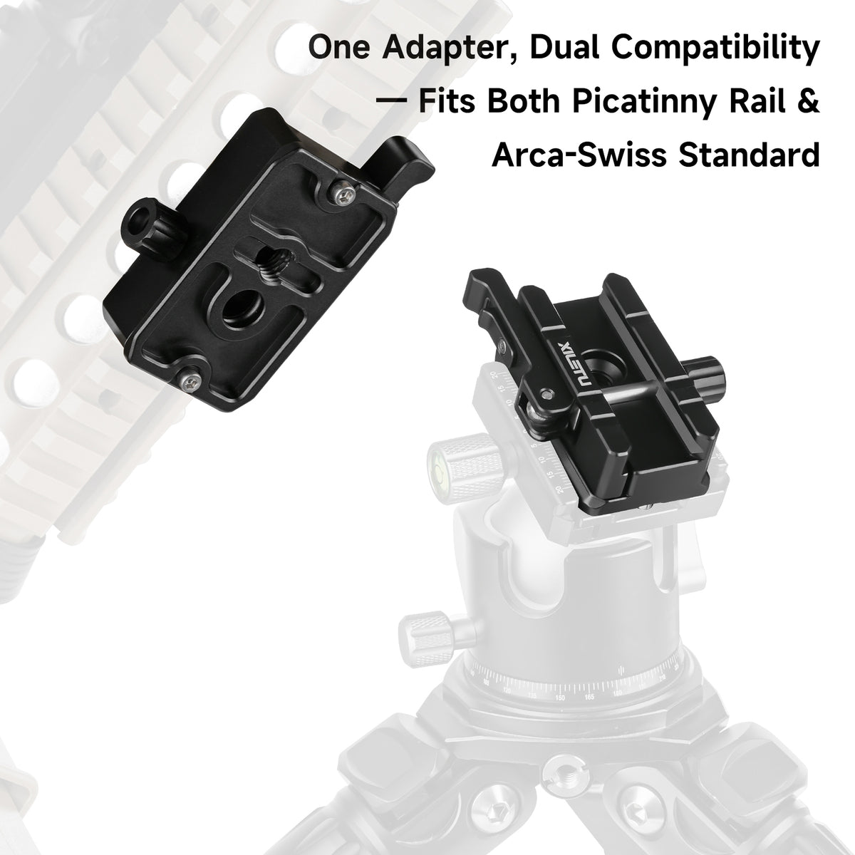 XILETU XPA-3 Picatinny Rail to Arca‑Swiss Tripod Mount Adapter, CNC Aluminum 3/8 Thread QD Sling Hole for Tripod Monopod Ball Head