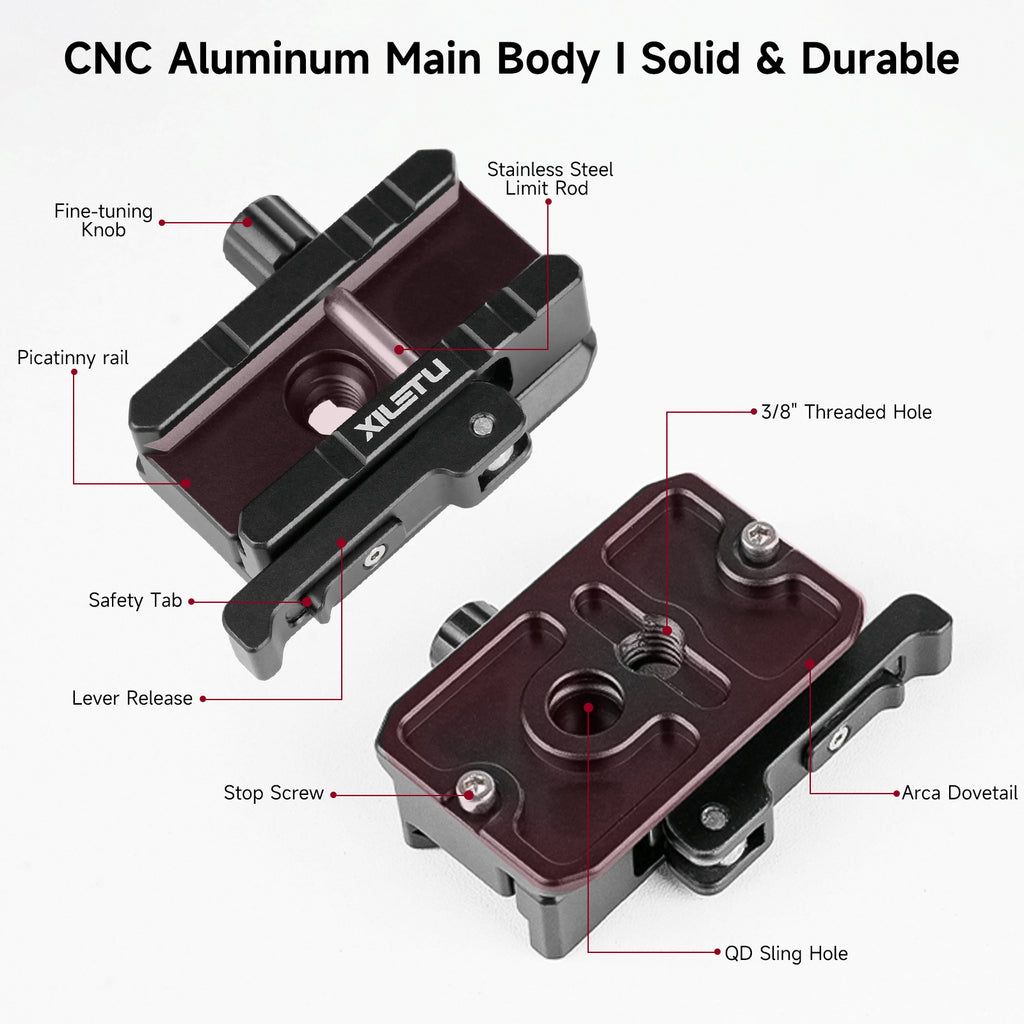 XILETU XPA-3 Picatinny Rail to Arca‑Swiss Tripod Mount Adapter, CNC Aluminum 3/8 Thread QD Sling Hole for Tripod Monopod Ball Head