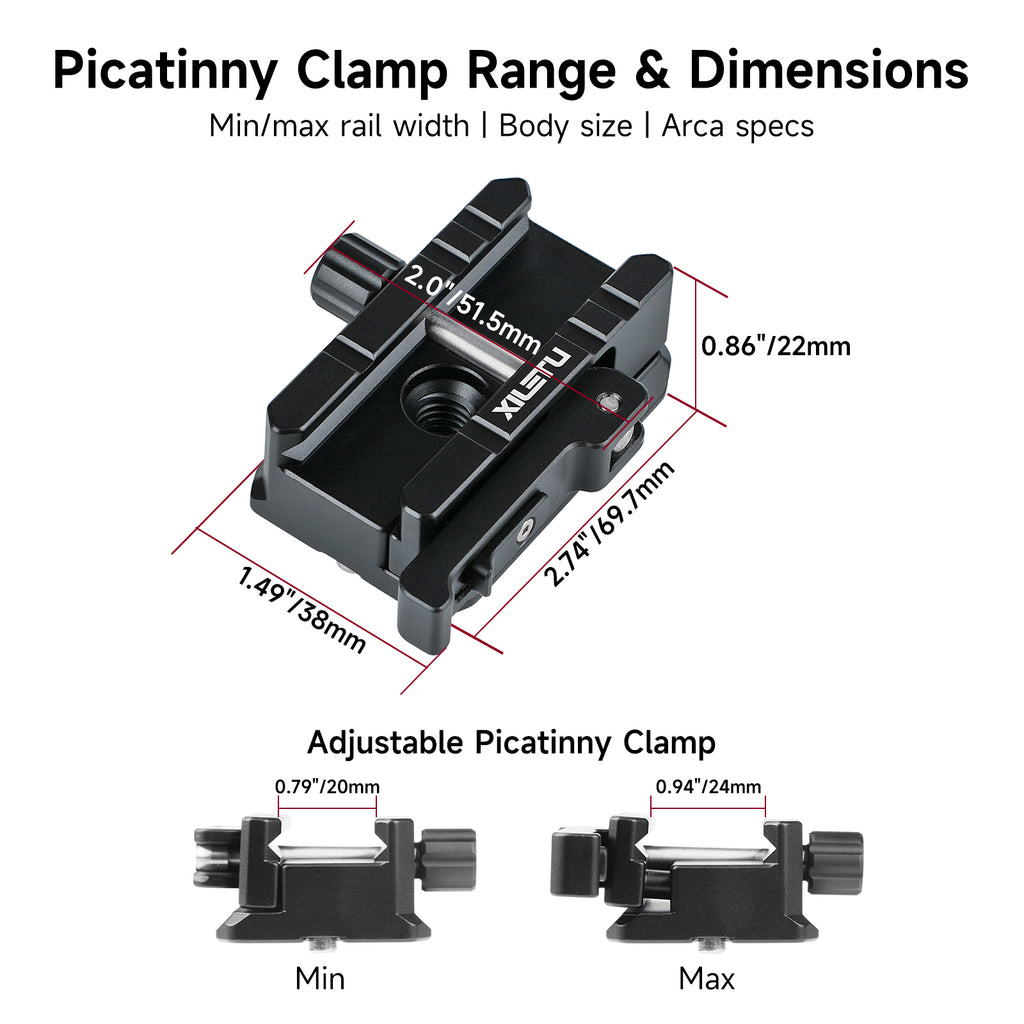 XILETU XPA-3 Picatinny Rail to Arca‑Swiss Tripod Mount Adapter, CNC Aluminum 3/8 Thread QD Sling Hole for Tripod Monopod Ball Head