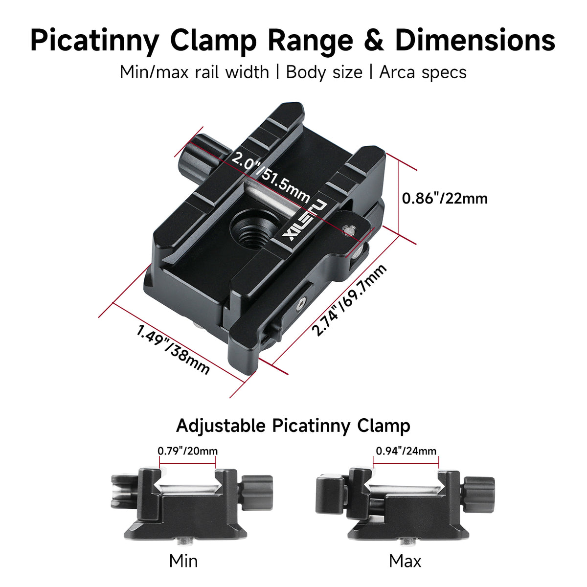 XILETU XPA-3 Picatinny Rail to Arca‑Swiss Tripod Mount Adapter, CNC Aluminum 3/8 Thread QD Sling Hole for Tripod Monopod Ball Head