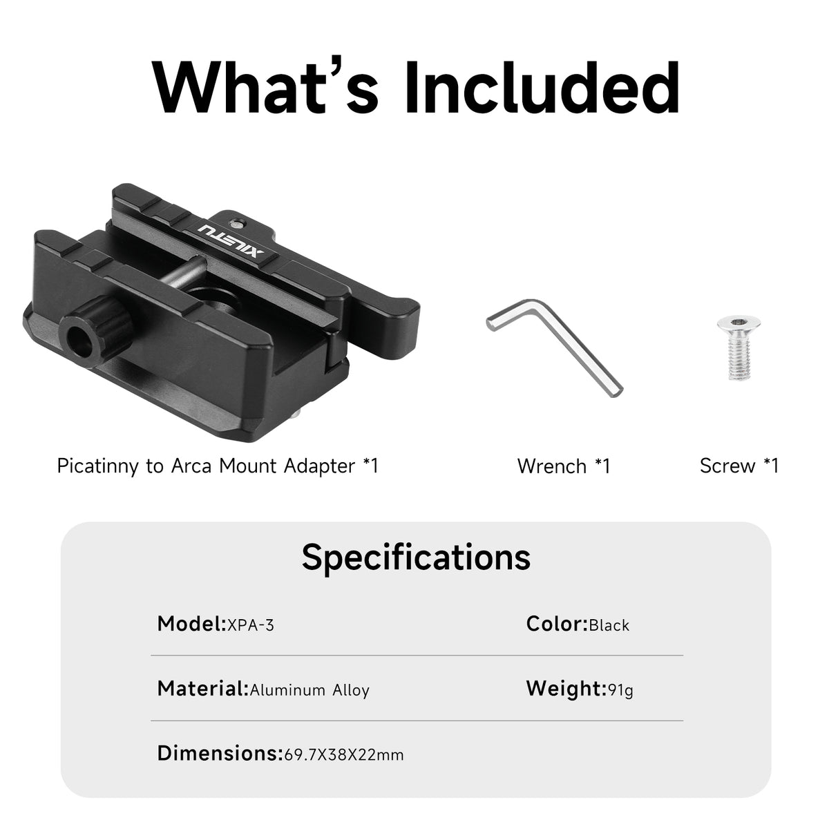 XILETU XPA-3 Picatinny Rail to Arca‑Swiss Tripod Mount Adapter, CNC Aluminum 3/8 Thread QD Sling Hole for Tripod Monopod Ball Head