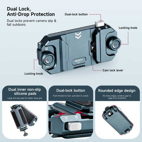 XILETU XQD‑1 Aluminum Alloy Camera Backpack Quick Release Clip, Arca‑Swiss Compatible