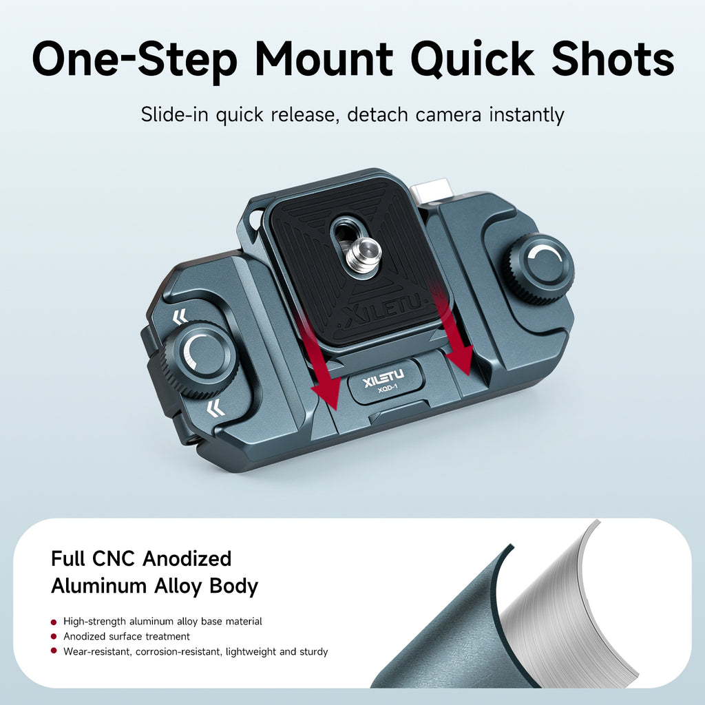 XILETU XQD‑1 Aluminum Alloy Camera Backpack Quick Release Clip, Arca‑Swiss Compatible