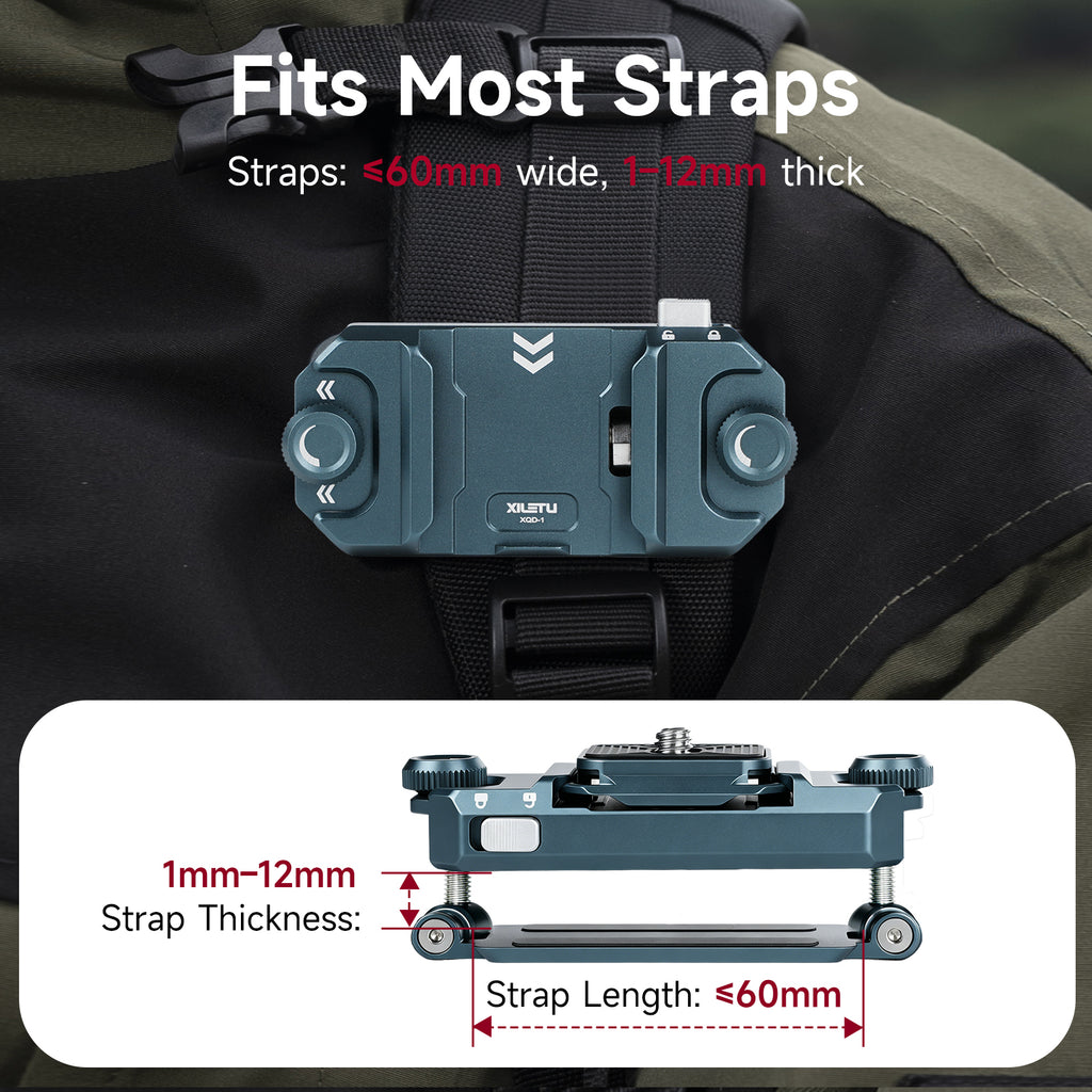 XILETU XQD‑1 Aluminum Alloy Camera Backpack Quick Release Clip, Arca‑Swiss Compatible