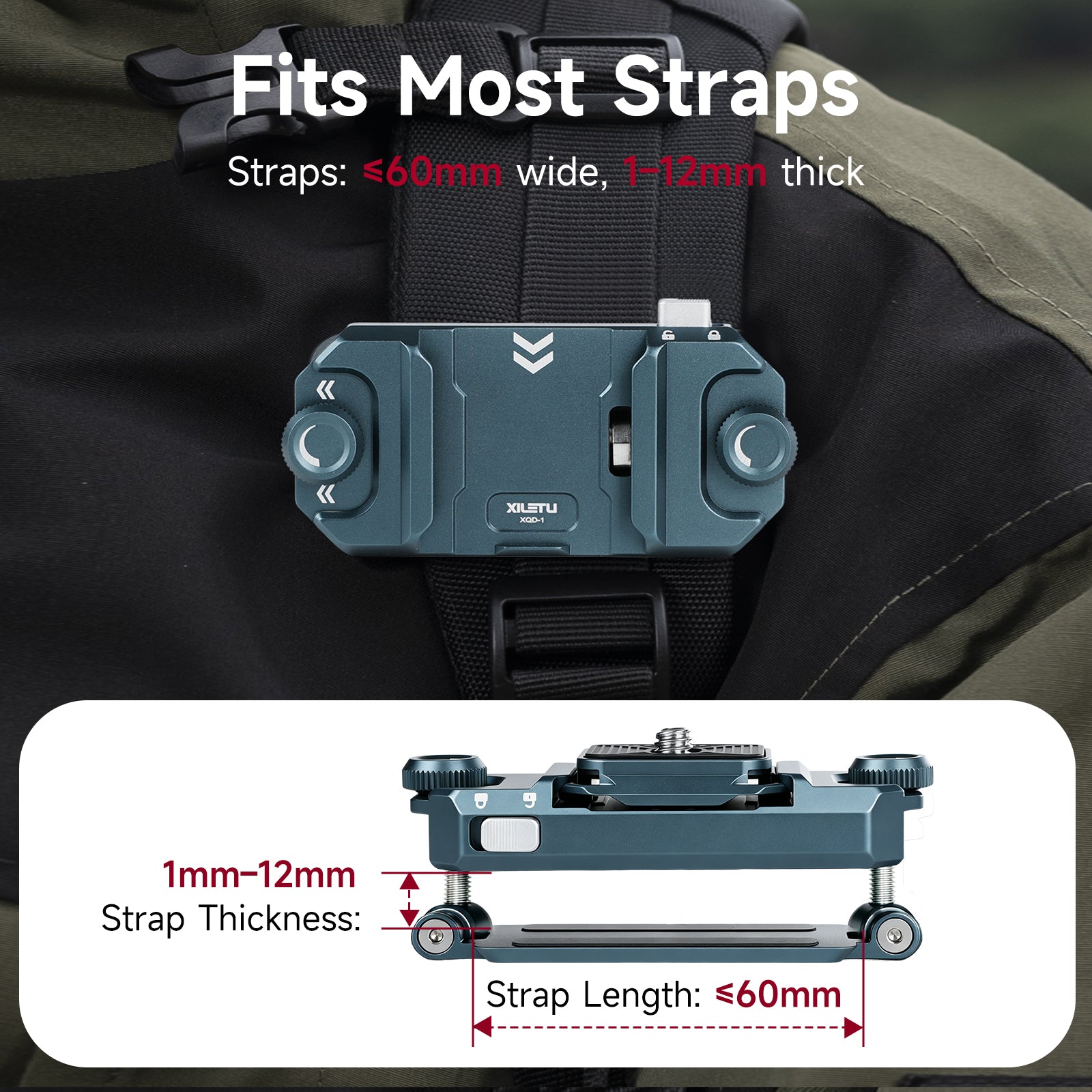 XILETU XQD‑1 Aluminum Alloy Camera Backpack Quick Release Clip, Arca‑Swiss Compatible