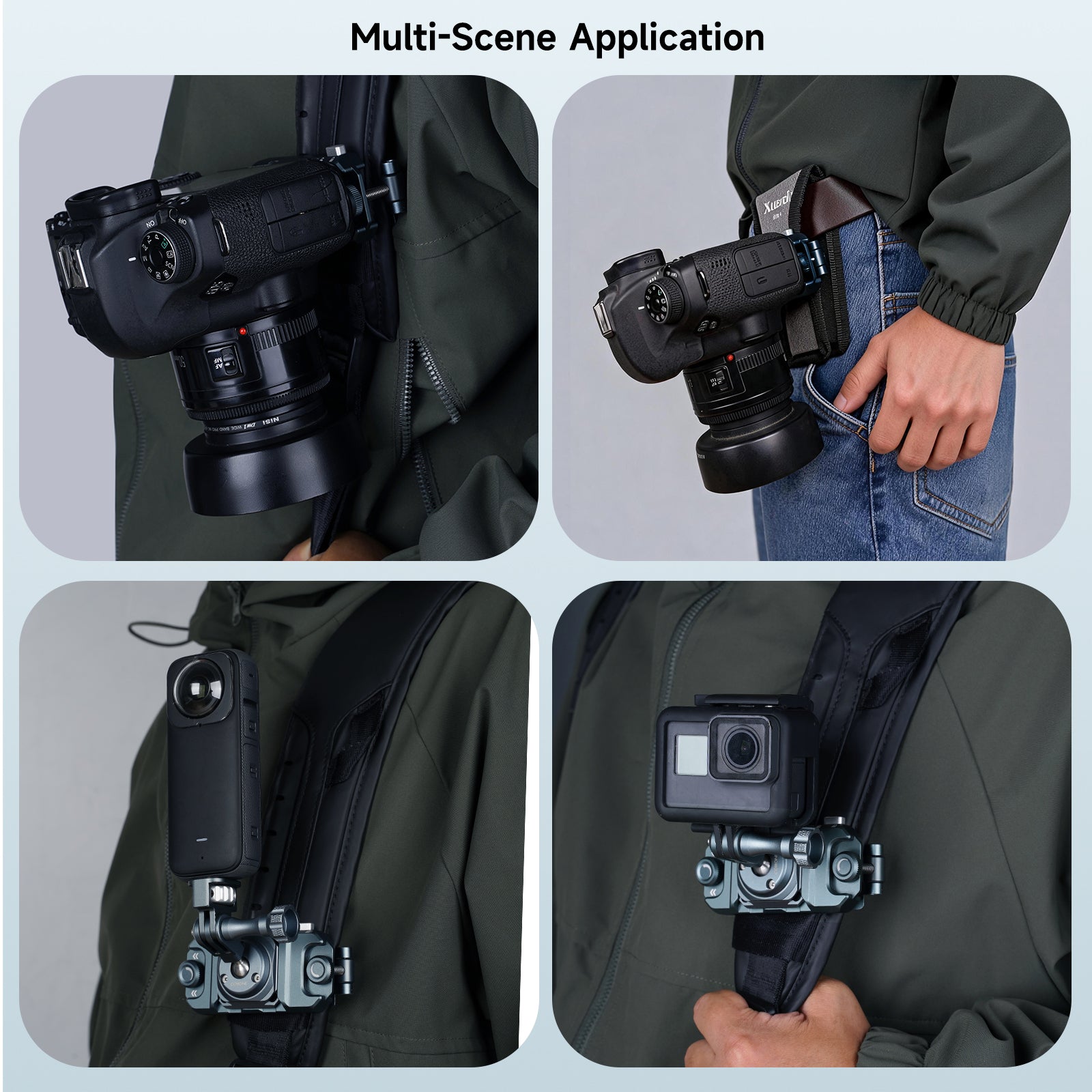 XILETU XQD‑1 Aluminum Alloy Camera Backpack Quick Release Clip, Arca‑Swiss Compatible