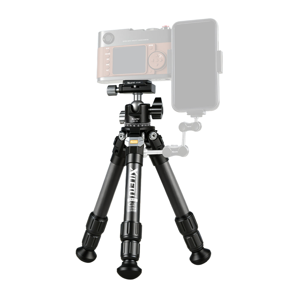 XILETU XLS223C+XG25 Lightweight Stable Carbon Fiber Tripod w 360° Rotation Detachable Ball Head Mini Tabletop Stand For Digital Cameras DSLRS