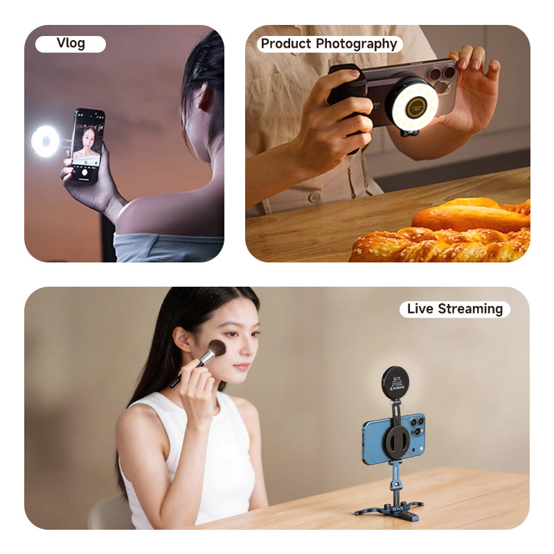 XILETU W-50 Three-tone MagSafe Magnetic Fill Light Dimmable CRI80+ Portable Phone Stand For Outdoor Live Vlog Shooting