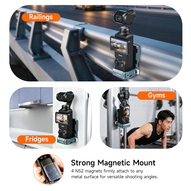 XILETU CPK-2 180° Adjustable Magnetic Mount for DJI Osmo Pocket 3, Cold Shoe 1/4" Thread Action & Filter Holder for Vlog