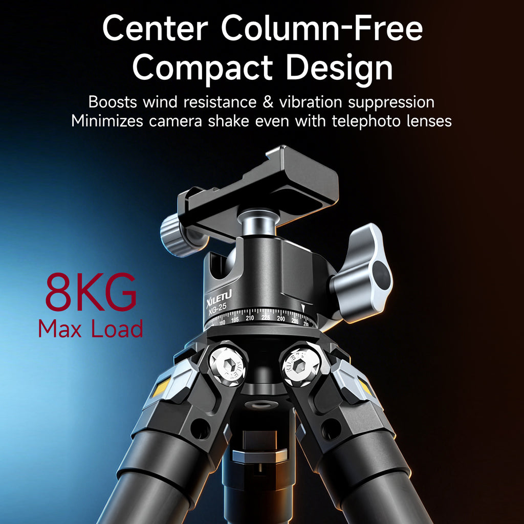 XILETU XLS223C+XG25 Lightweight Stable Carbon Fiber Tripod w 360° Rotation Detachable Ball Head Mini Tabletop Stand For Digital Cameras DSLRS