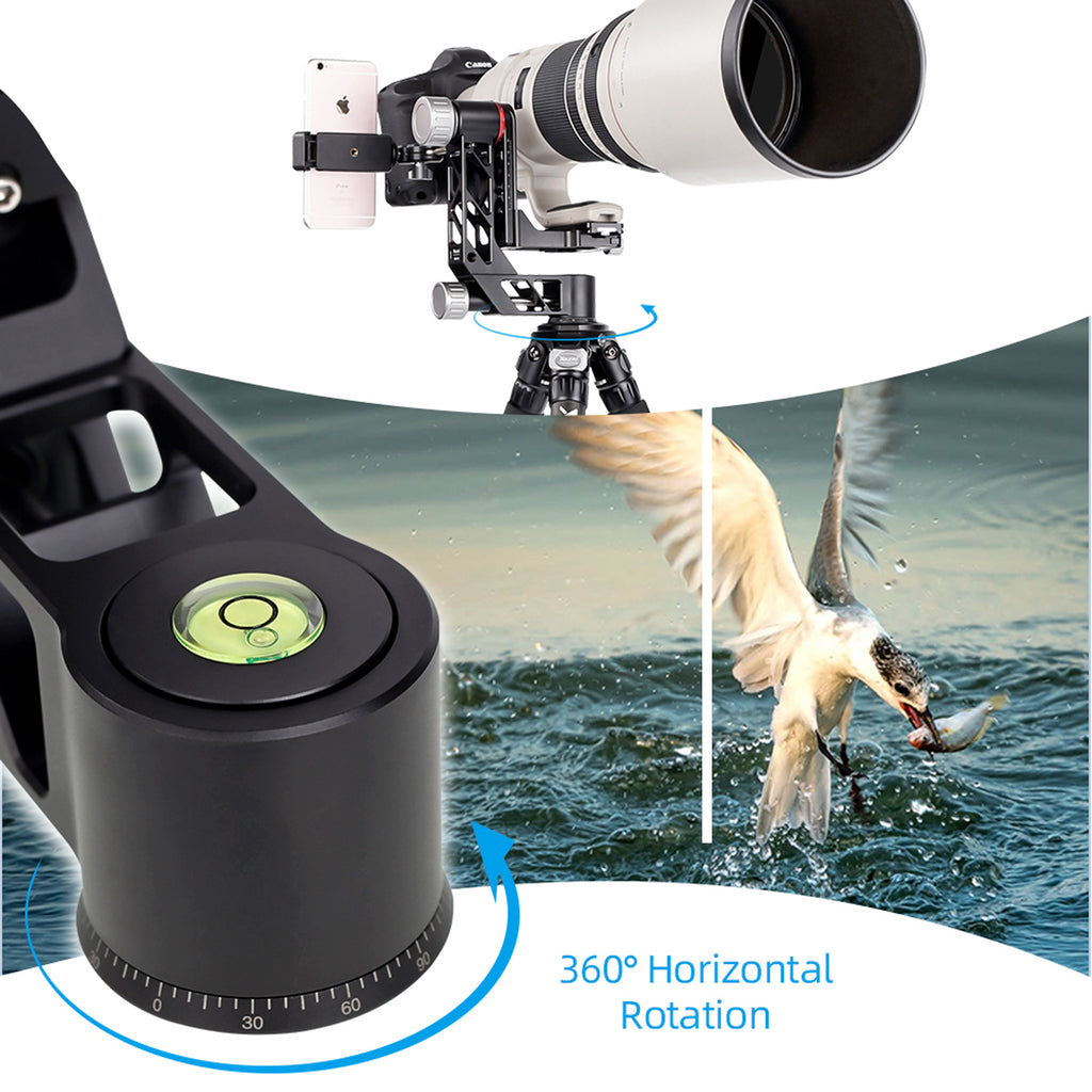 XILETU XGH-3 Professional  Tripod Head 360° Panoramic Aluminum Arca Swiss QR 25kg Load for Telephoto Lens Bird Watching Camera